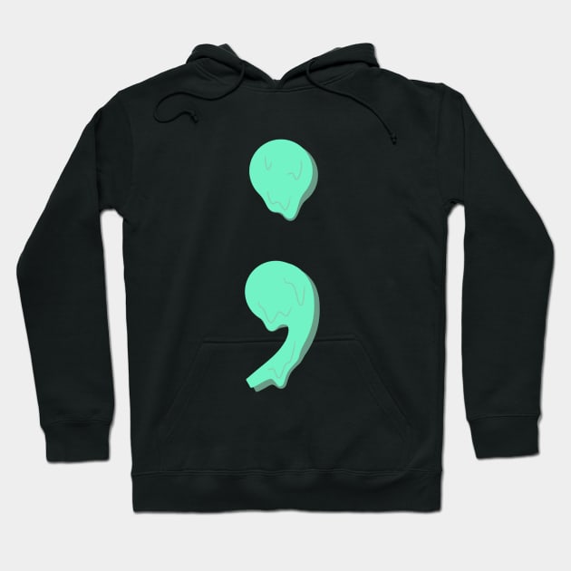 dripping/melting semicolon in pastel mint green Hoodie by acatalepsys 